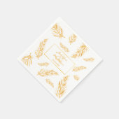黄金フェイクの黄色の羽と結婚のカップルの名前 スタンダードカクテルナプキン (角)