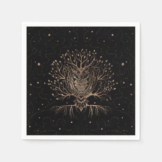 黄金フクロウの木 スタンダードカクテルナプキン (正面)