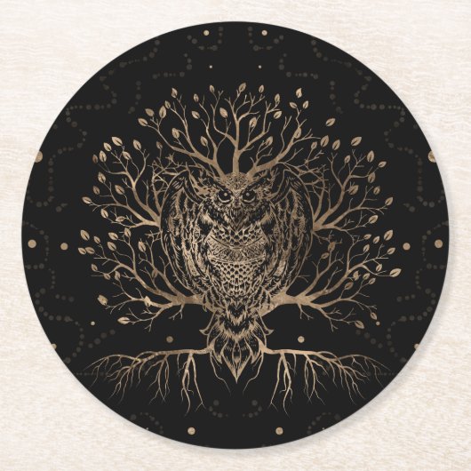 黄金フクロウの木 ラウンドペーパーコースター (正面)