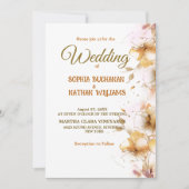 黄金モダン色フローラ結婚式招待状 招待状 (正面)