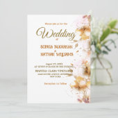 黄金モダン色フローラ結婚式招待状 招待状 (スタンド正面)