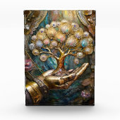 黄金ロボットハンド保持金ゴールドツリー フォトブロック (正面)