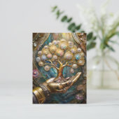 黄金ロボットハンド保持金ゴールドツリー ポストカード (スタンド正面)