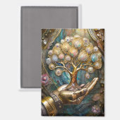 黄金ロボットハンド保持金ゴールドツリー マグネット (正面/裏面)