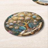 黄金ロボットハンド保持金ゴールドツリー ラウンドペーパーコースター (アングル)