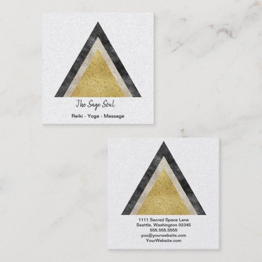 黄金三角形シミュレート箔とグリッター スクエア名刺 (正面/裏面)