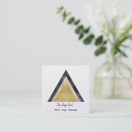 黄金三角形シミュレート箔とグリッター スクエア名刺 (スタンド正面)