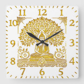 黄金仏のリーフィバックドロップ スクエア壁時計 (正面)