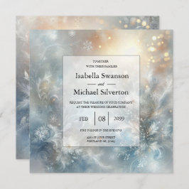黄金凍っていの冬の霧の中の結婚花びら 招待状