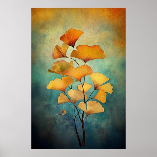 黄金収穫:アイーインスパイア秋カラーイチョウふすま ポスター (正面)