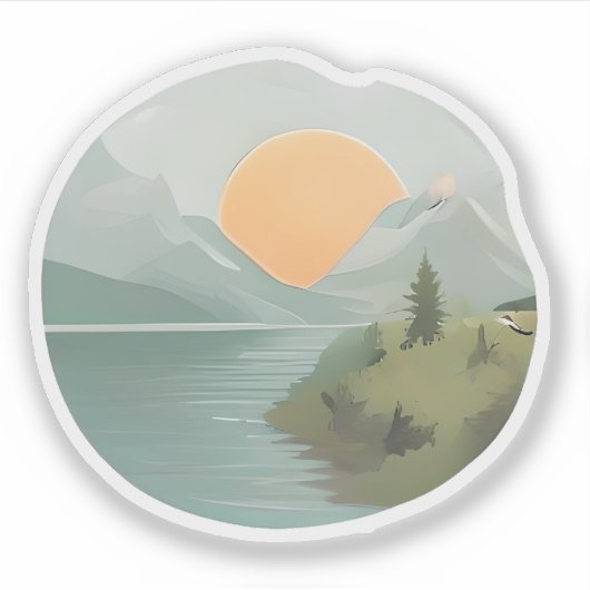 黄金地平原：湖のそばの夕日 シール (正面)