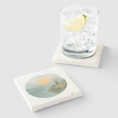 黄金地平原：湖のそばの夕日 ストーンコースター (横)