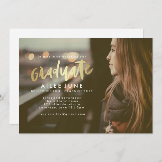 黄金大学院 | 卒業招待状カード 招待状 (正面/裏面)