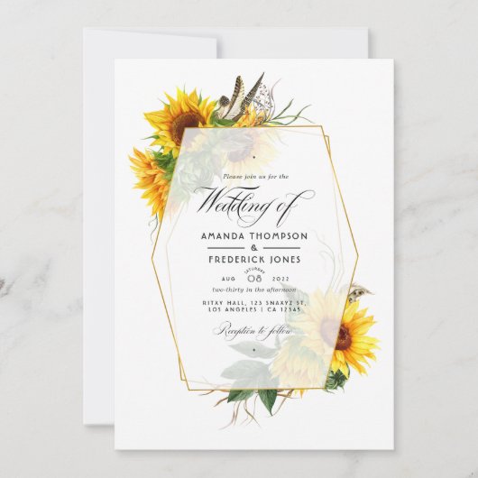黄金幾何学太陽結婚花の写真 招待状 (正面)