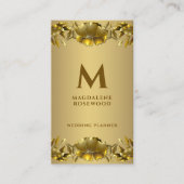 黄金彫刻の花枠 |名前イニシャル 名刺 (正面)