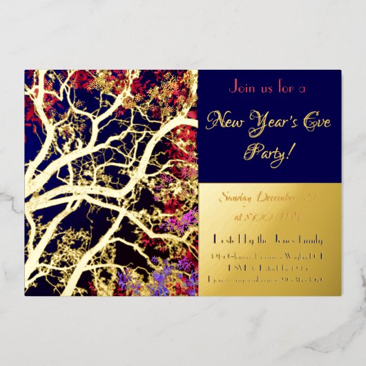 黄金数々のの木離れ色のパーティー 箔招待状 (正面)