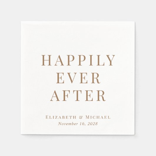 黄金文字体裁の結婚式の後ずっと幸せに スタンダードカクテルナプキン (正面)