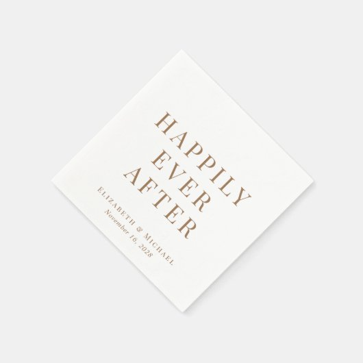 黄金文字体裁の結婚式の後ずっと幸せに スタンダードカクテルナプキン (角)