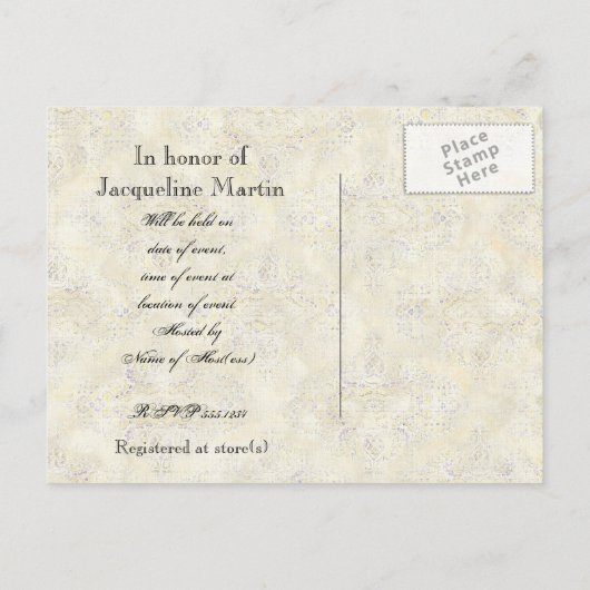 黄金時代のエレガンス、ブライダルシャワー招待 インビテーションポストカード (裏面)