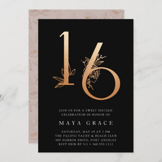 黄金時代 | バラ金ゴールドスウィート16バースデーパーティー 招待状 (正面/裏面)