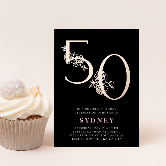 黄金時代 |第50回バースデーパーティーバラ金ゴールド 箔招待状