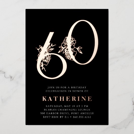 黄金時代 |第60回バースデーパーティーバラ金ゴールド 箔招待状 (正面)