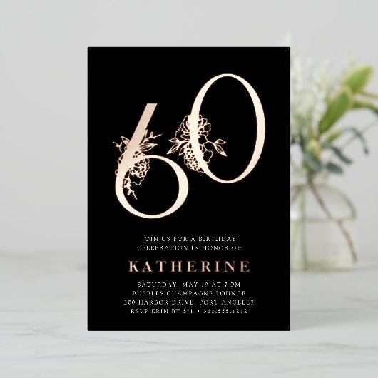 黄金時代 |第60回バースデーパーティーバラ金ゴールド 箔招待状 (立ち正面)