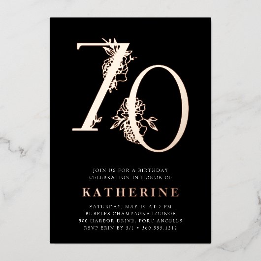 黄金時代 |第70回バースデーパーティーバラ金ゴールド 箔招待状 (正面)