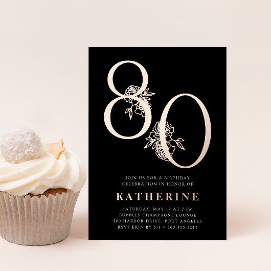 黄金時代 |第80回バースデーパーティーバラ金ゴールド 箔招待状