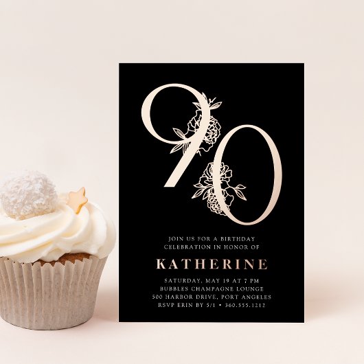 黄金時代 |第90回バースデーパーティーバラ金ゴールド 箔招待状