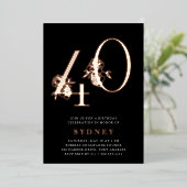 黄金時代 | 40th誕生日パーティーバラ金ゴールド 箔招待状 (立ち正面)