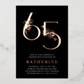 黄金時代 | 65thバースデーパーティーバラ金ゴールド 箔招待状 (正面)