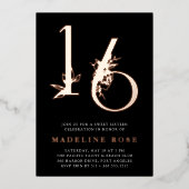 黄金時代 | Sweet 16 Birthday Partyバラ金ゴールド 箔招待状 (正面)