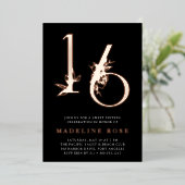 黄金時代 | Sweet 16 Birthday Partyバラ金ゴールド 箔招待状 (立ち正面)