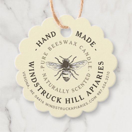 黄金淡い色の菜ホタテ貝蜜蝋燭ラベル フェイバータグ (正面)