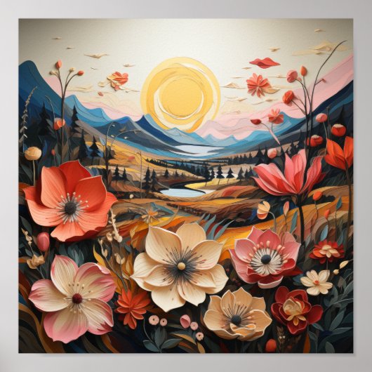 黄金渓谷の花：夢のような自然アート ポスター (正面)