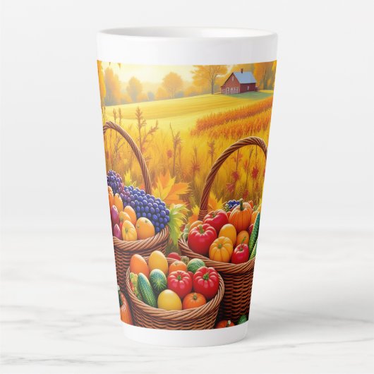 黄金秋のオレンジの収穫 カフェラテマグ (正面)