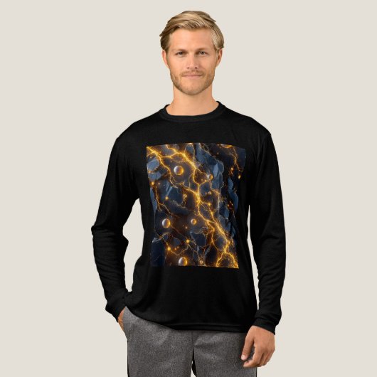 黄金稲妻付き電気エネルギー抽象芸術 トライブレンドTシャツ (正面全体)