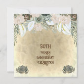 黄金結婚のセージ緑の水色の花 招待状 (正面)