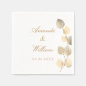 黄金結婚のユーカリ白 スタンダードカクテルナプキン (正面)