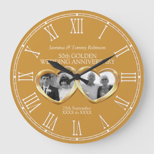 黄金結婚記念日過去プレゼント写真 ラージ壁時計 (正面)
