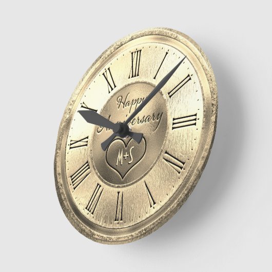 黄金結婚記念日 ラウンド壁時計 (傾斜)