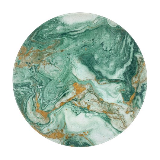 黄金緑のアクリル:大理石のテクスチャアート。 カッティングボード (正面)