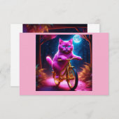 黄金自転車に乗るピンクの猫 サンキューカード (正面/裏面)