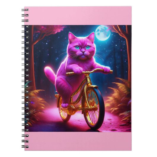 黄金自転車に乗るピンクの猫 ノートブック (正面)
