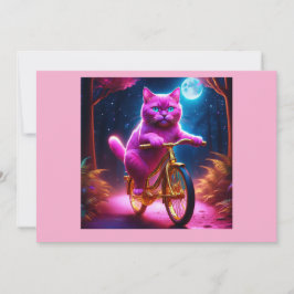 黄金自転車に乗るピンクの猫 招待状