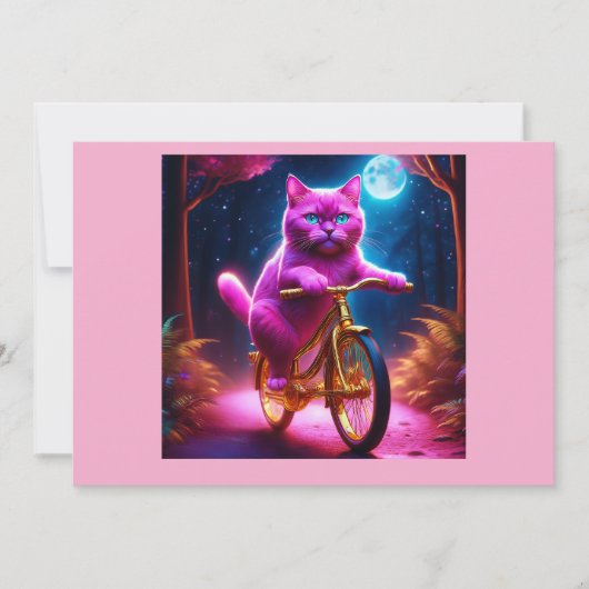 黄金自転車に乗るピンクの猫 招待状 (正面)