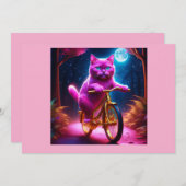 黄金自転車に乗るピンクの猫 招待状 (正面/裏面)