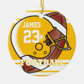 黄金色と白のサッカー セラミックオーナメント (正面)