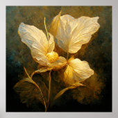 黄金色と茶色のパインタリー色の黄金色の花 ポスター (正面)